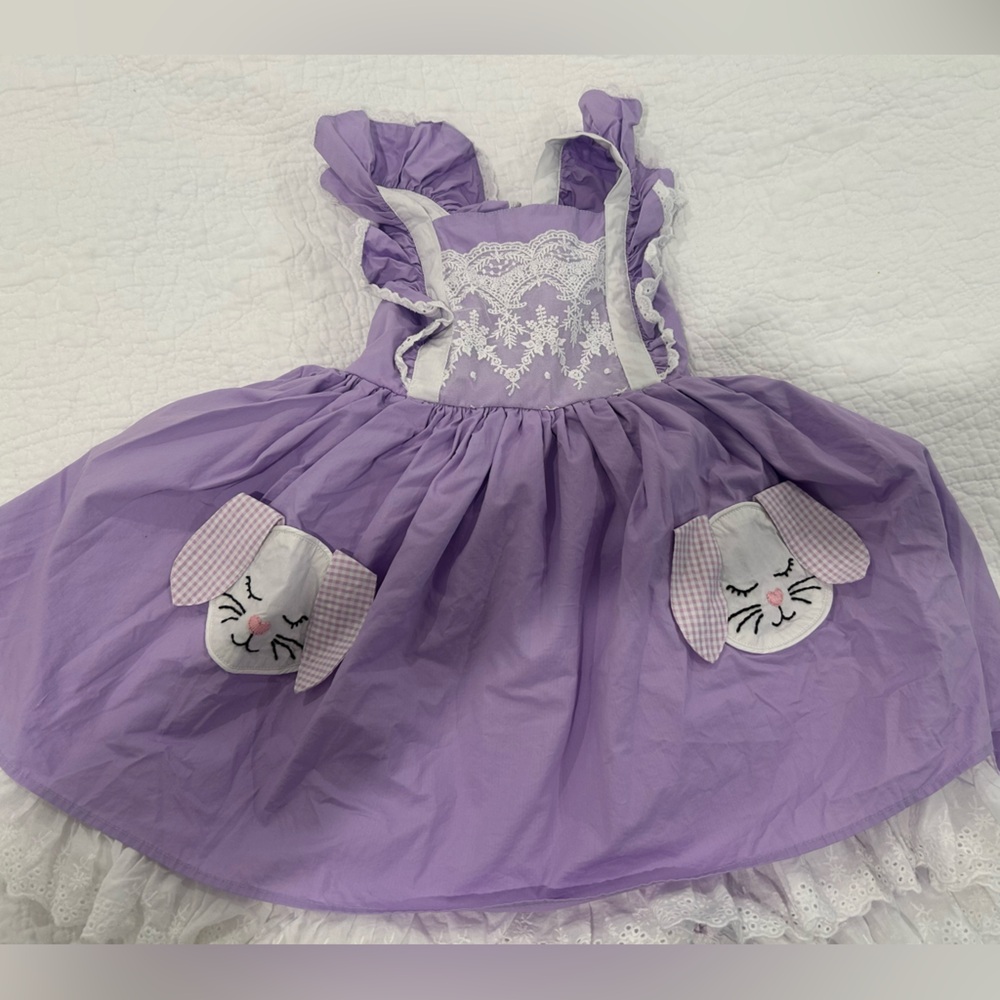 Purple Kids Dress with Bunny Pockets